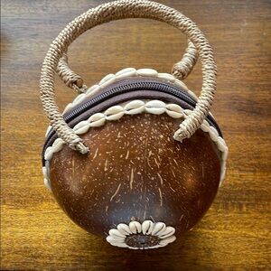 Brown Coconut Shell Handbag with Shell Accents